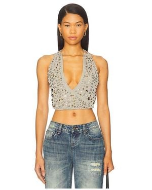 Jaded London Crystal Studded Backless Top En Color Gris Talla (También En 12, 6, 8) - Azul