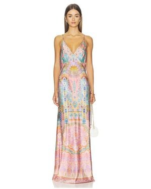 CAMILLA V Neck Full Length Bias Slip Dress - White