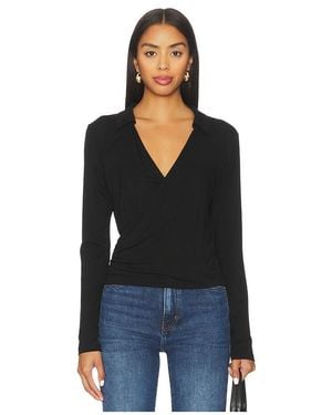 LNA Camryn Wrap Long Sleeve Top - Black