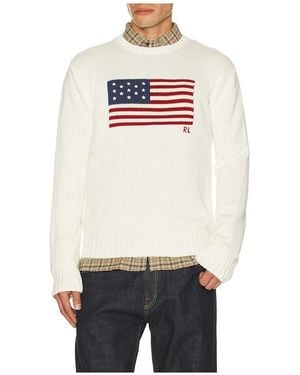 Polo Ralph Lauren Long Sleeve Roving Cotton Usa Flag Crewneck Jumper - Multicolour