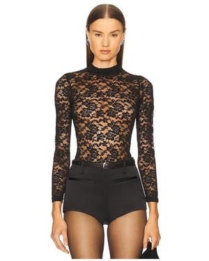 Stems Lace Mock Neck Bodysuit - Black
