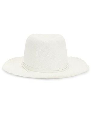 Hat Attack Fringed Pammy Panama Fedora Hat - White