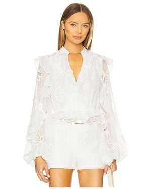 Bardot Frill Embroidered Blouse - White