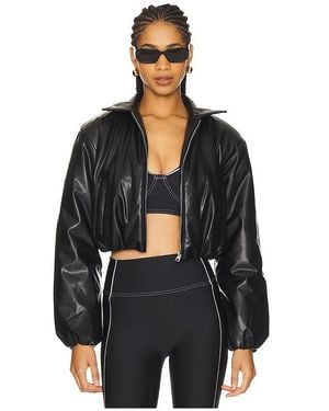 Alo Yoga Faux Leather Cropped Premier Bomber Jacket - Black