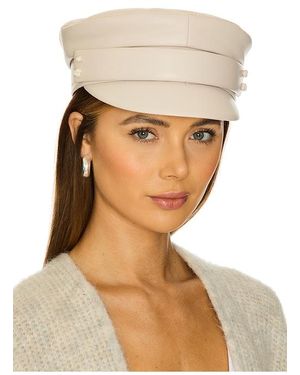 Ruslan Baginskiy Faux Leather Belted Baker Boy Cap - White