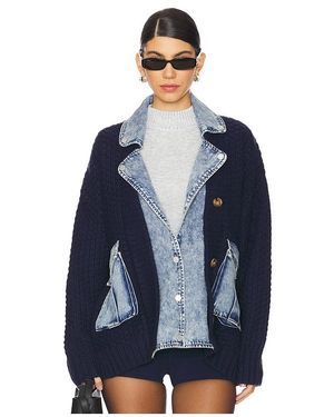Blank NYC Knit Denim Contrast Pocket Cardigan - Blue