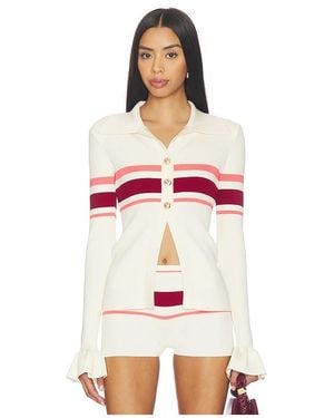 Self-Portrait Stripe Viscose Knit Button Top - Red