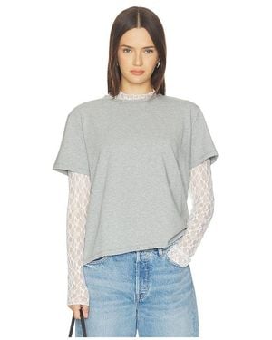 LNA Mirage Lace Two Piece Long Sleeve Top - White