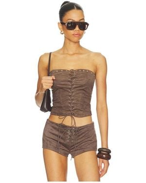 superdown Spence Faux Suede Top - Grey