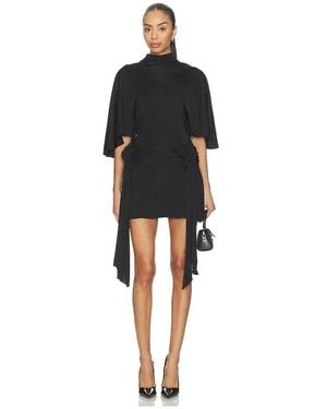 David Koma 3D Lace Flower Detail Draped Sleeve Mini Dress - Black