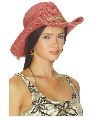 Flora Bella Skyler Crochet Raffia Cowboy Hat - Red