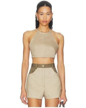 Matthew Bruch Tie Halter Crop Top - Natural