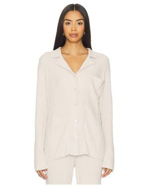 Barefoot Dreams Cozychic Ultra Lite Lurex Rib Button Front Shirt - White