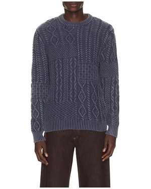 Schott Nyc Stonewashed Patchwork Cotton Jumper - Blue