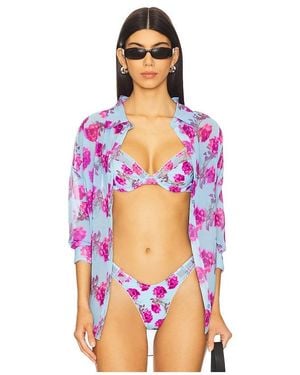 For Love & Lemons Floral Stems Button Down Top - Blue