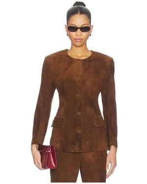 AEXAE Leather Suede Padded Contour Blazer - Brown