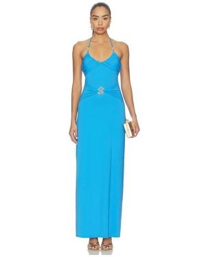 Runaway the Label Nina Ruched Halter Maxi Dress - Blue