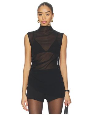 LAPOINTE Mock Neck Ruched Top - Black