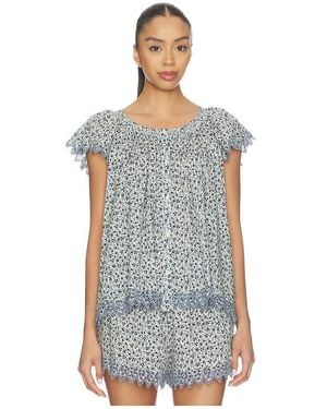 The Great The Flutter Sleeve Eyelet Top - Blue