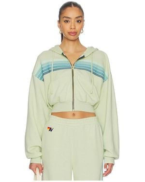 Aviator Nation 5 Stripe Cropped Zip Hoodie - Green