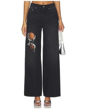 Area Crystal Chain Cutout Relaxed Jean - Black