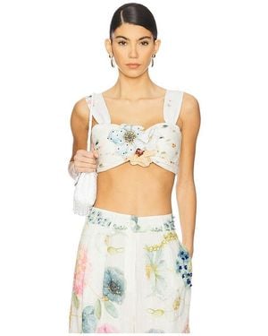 La Fuori Blossom Belle Pleated Crop Top - White