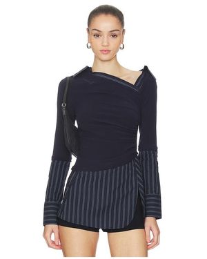 MARRKNULL Faux Tow-Piece Spliced Shirt - Blue
