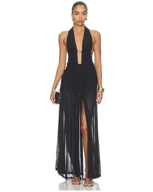 Runaway the Label Adrianna Plunge Ruched Maxi Dress - Black
