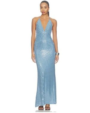 Runaway the Label Nara Deep V-Neck Maxi Dress - Blue