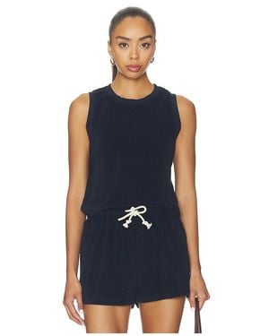 PERFECTWHITETEE Esther Loop Terry High Neck Crop Tank - Blue