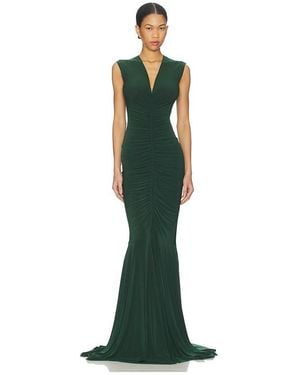 Norma Kamali X Revolve Sleeveless Deep V Neck Shirred Front Fishtail Gown - Green