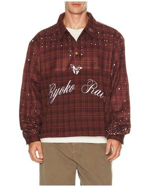 Ryoko Rain Pullover Rhienstone Flannel - Red