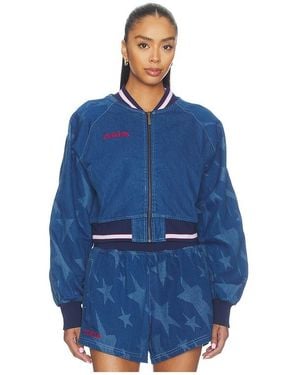 adidas Originals Superstar Denim Graphic Varsity Bomber Jacket - Blue