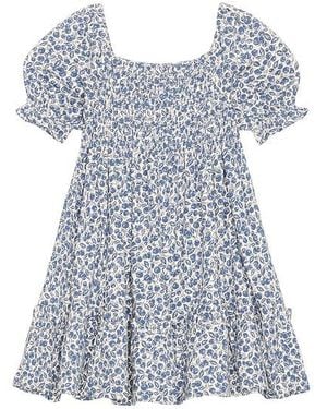 Polo Ralph Lauren Short Sleeve Jersey Knit Floral Smocked Dress - Blue