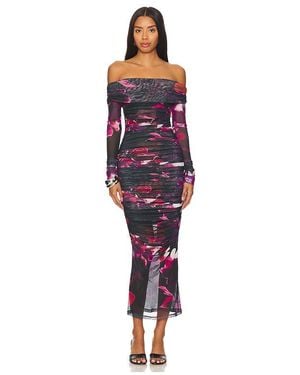 Nicholas Oaklyn Off Shoulder Shirred Midi Dress