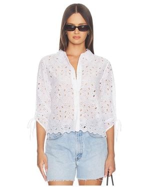 FRAME The Paisely Eyelet Cinch Sleeve Shirt - White