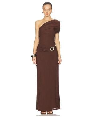 Runaway the Label Kassi Draped One Shoulder Midi Dress - Brown