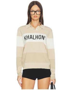 Khalhon Coastal Stripe Knit Polo Top - Natural