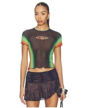 CASABLANCA Scallop Short Sleeve Printed Mesh Top En Color Negro Talla (También En M, S, Xs) - Multicolor