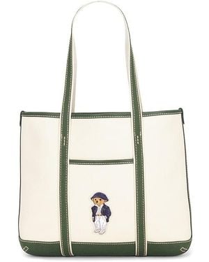Polo Ralph Lauren Canvas Leather Tote Small Bag - White