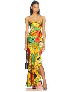 Donde Esteban Frutas Silk Satin Long Dress - Mettallic