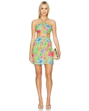 Luli Fama Hibiscus Dream Ring Cut Out Short Dress - Yellow