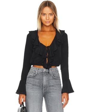 MORE TO COME Denise Ruffle Tie Top - Black