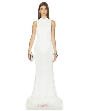 Self-Portrait Racer Back Feather Knit Midi Dress - White