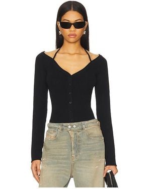 GOOD AMERICAN Stretch Rib Knit Off Shoulder Top - Black