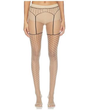 Wolford Dotted Garter Belt Tights - Natural