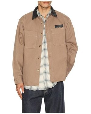 Palmes Twill Leather Collar Overshirt - Blue