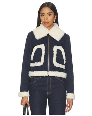 Alice + Olivia Isaiah Faux Shearling Cropped Aviator Denim Jacket - Blue