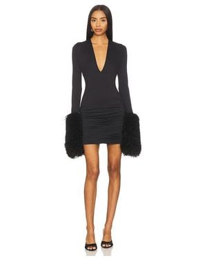 Aniye Records Nika Faux Fur V Dress - Black