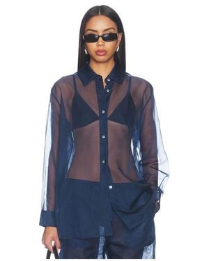 RENGGLI Organza Button Up Shirt - Blue